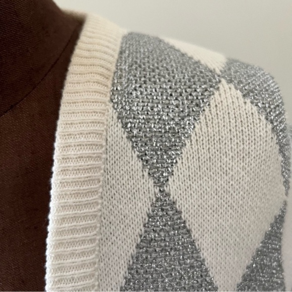 Pierre Cardin 1990s Metallic Harlequin Cardigan Sweater Medium - Picture 8 of 14